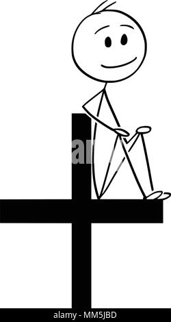 Cartoon von Mann oder Geschäftsmann Holding oder Sitzen auf großen Pluszeichen Stock Vektor