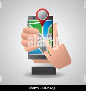 Gps-navigation Anwendung Hände halten wies Bildschirm Anreise Lage Vector Illustration Stock Vektor