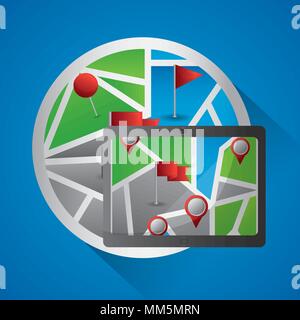 Gps-navigation Anwendung Aufkleber Technologie pin-Karte Ort Vector Illustration Stock Vektor