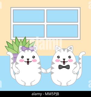 Kawaii paar Katzen hält Hände animal cartoon Vector Illustration Stock Vektor