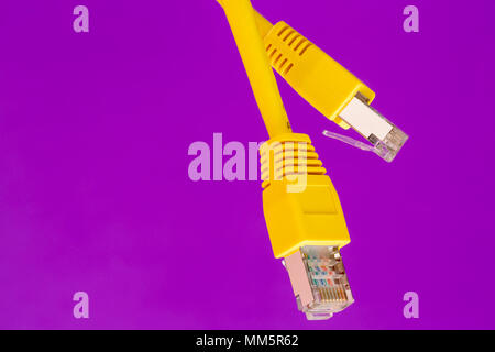 Telekommunikation Kabel mit RJ45-Stecker gelb Stockfoto