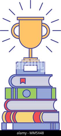 Trophäe auf Abgelegte Bücher Schule Erfolg Vector Illustration Stock Vektor
