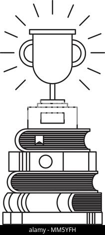 Trophäe auf Abgelegte Bücher Schule Erfolg Vektor-illustration dünne Linie Stock Vektor