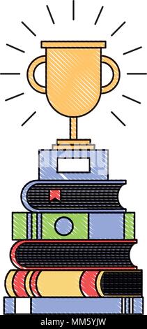 Trophäe auf Abgelegte Bücher Schule Erfolg Vector Illustration Zeichnung Stock Vektor