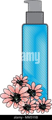 Kosmetische Flasche Sprüher container Dispenser blumen Essenz Vector Illustration Zeichnung Stock Vektor