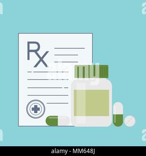 Medizin Flasche und Pillen. Drogen, Tabletten, Kapseln Vitamine. Medizinische kapseln Container. Ärztliche Verschreibung Rx unterzeichnen. Mock up für Ihr Design. Isola Stock Vektor