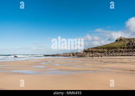 Porthmeor Strand bei Ebbe, St Ives, Cornwall im Winter Stockfoto