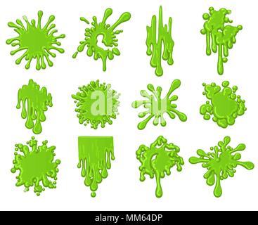 Schleim Markierungen. Schmutz triefend grünen Schleim splodge Set Vector Illustration Stock Vektor