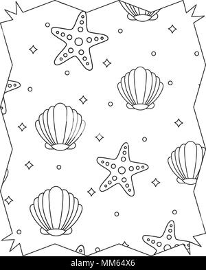 Abstrakte Rahmen mit Muscheln und Seesternen Muster auf weißem Hintergrund, Vector Illustration Stock Vektor