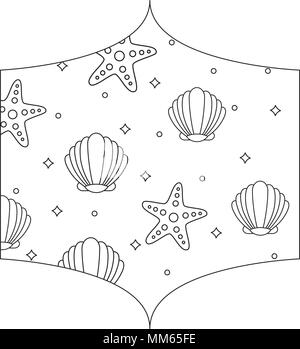 Dekorative Rahmen mit Muscheln und Seesternen Muster auf weißem Hintergrund, Vector Illustration Stock Vektor