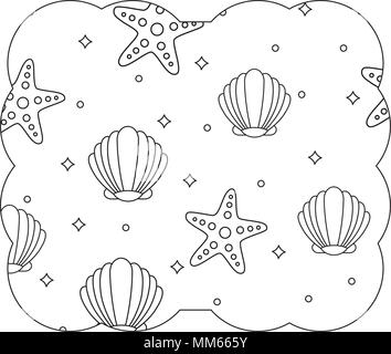 Dekorative Rahmen mit Muscheln und Seesternen Muster auf weißem Hintergrund, Vector Illustration Stock Vektor