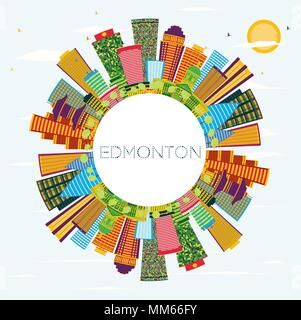 Edmonton City Skyline mit Farbe Gebäude, blauer Himmel und Kopieren. Vector Illustration. Business Travel und Tourismus Konzept mit modernen Gebäuden. Stock Vektor