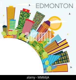 Edmonton City Skyline mit Farbe Gebäude, blauer Himmel und Kopieren. Vector Illustration. Business Travel und Tourismus Konzept mit modernen Gebäuden. Stock Vektor