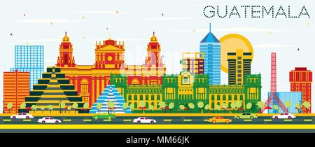 Guatemala Skyline mit Farbe Gebäude und blauer Himmel. Vector Illustration. Business Travel und Tourismus Konzept mit moderner Architektur. Stock Vektor