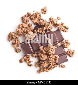 Die Schokolade Müsli Müsli mit Schokolade Balken auf weissem Hintergrund. Stockfoto