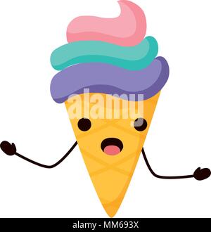Kawaii überrascht Eis Symbol auf weißem Hintergrund, Vector Illustration Stock Vektor