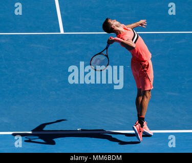 Bulgarischen Tennisspieler Grigor Dimitrov spielen in Australian Open Tennis Turnier 2018, Melbourne Park, Melbourne, Victoria, Australien. Stockfoto