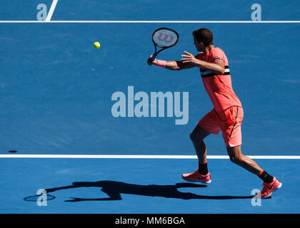 Bulgarischen Tennisspieler Grigor Dimitrov spielen in Australian Open Tennis Turnier 2018, Melbourne Park, Melbourne, Victoria, Australien. Stockfoto
