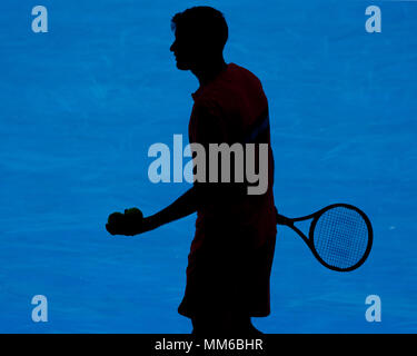 Bulgarischen Tennisspieler Grigor Dimitrov spielen in Australian Open Tennis Turnier 2018, Melbourne Park, Melbourne, Victoria, Australien. Stockfoto