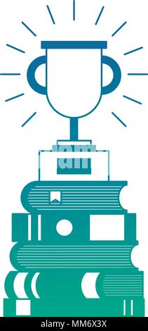 Trophäe auf Abgelegte Bücher Schule Erfolg Vektor-illustration degradiert Farbe Stock Vektor