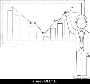 Elegante Geschäftsmann und ein Board mit Statistik Stock Vektor