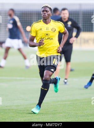 Columbus, USA. Mai 9, 2018: Columbus Crew vorwärts Christine Zerdes (11) erwärmt sich vor Philadelphia Union ihres Gleichen an Mapfre Stadion. Brent Clark/Alamy leben Nachrichten Stockfoto