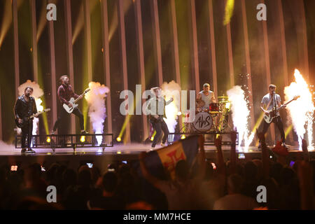 09 Mai 2018, Portugal, Lissabon: Ungarns AWS auf der Bühne während des zweiten Generalprobe des zweiten Halbfinale beim Eurovision Song Contest. Das Finale findet am 12. Mai 2018. Foto: Jörg Carstensen/dpa Stockfoto
