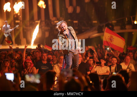 09 Mai 2018, Portugal, Lissabon: Ungarns AWS auf der Bühne während des zweiten Generalprobe des zweiten Halbfinale beim Eurovision Song Contest. Das Finale findet am 12. Mai 2018. Foto: Jörg Carstensen/dpa Stockfoto