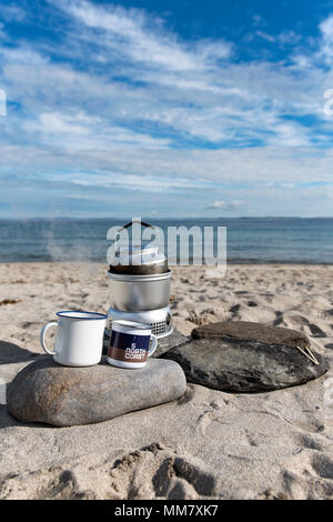 Wildes Campen am Strand von Sannick Bay, Caithness, Highlands, Schottland Stockfoto