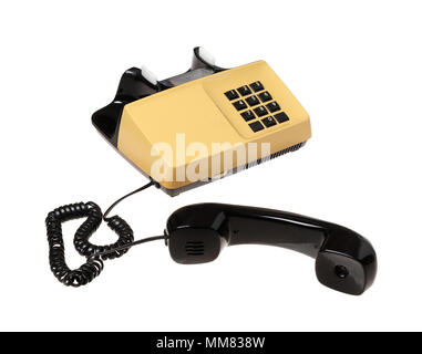 Ausgehängt Empfänger auf Schwedisch 1970 s Telefon auf weißem Hintergrund. Stockfoto