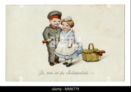 Alte deutsche Postkarte: Militärisch-humoristische Serie Kinder als Erwachsene' Ja, die wahre zum Leben des Soldaten." der Erste Weltkrieg, 1914-1918, Deutschland Stockfoto