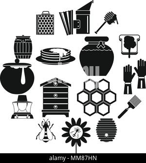 Bienenhaus-Tool-Symbole-Set, einfachen Stil Stock Vektor