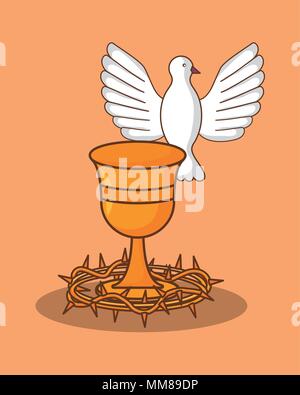 Ostern Design mit heiligen Gral Symbol über orange Hintergrund, farbenfrohen Design. Vector Illustration Stock Vektor