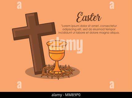 Infografik von Ostern Design mit religiösen Kreuz und heiligen Gral Symbol über orange Hintergrund, farbenfrohen Design. Vector Illustration Stock Vektor