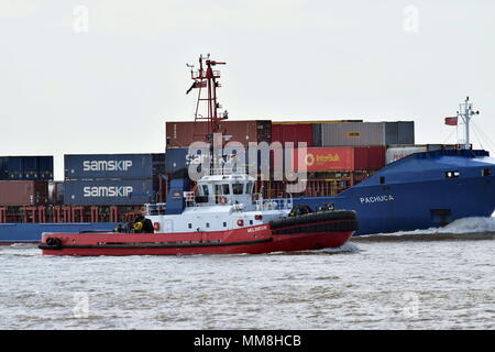 SMS Schleppdienste Tug Welshman auf dem Humber neben Pachuca für Rumpf gebunden Stockfoto