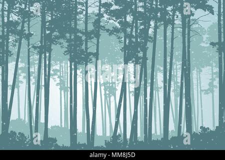 Vector Illustration eines Nadelwald im Winter mit Schnee Stock Vektor