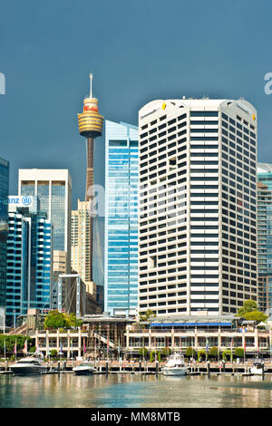 Sydney Darling Harbour. Blick über Cockle Bay in Richtung Cockle Bay Wharf Stockfoto