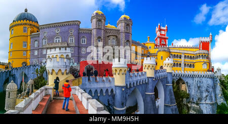 Closeup Panoramablick auf das historische Pena Palast von Sintra, Portugal Stockfoto