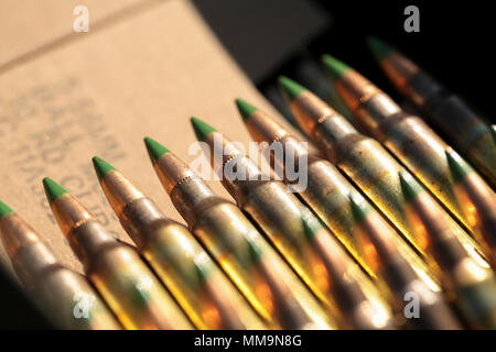 Us Marine Corps Rekruten mit Golf Company und Papa Unternehmen, 2. und 4 Bataillon, rekrutieren Training Regiment, Empfangen von Munition während Tabelle 2 in Hue City auf Marine Corps Depot rekrutieren, Parris Island, S.C., Sept. 14, 2017. Tabelle zwei Qualifikation mit M16-Gewehr lehrt Rekruten das Waffensystem zu verstehen, um mit dem Konzept 'zu halten jeder Marine ein Rifleman". (U.S. Marine Corps Foto von Lance Cpl. Sarah Stegall/Freigegeben) Stockfoto