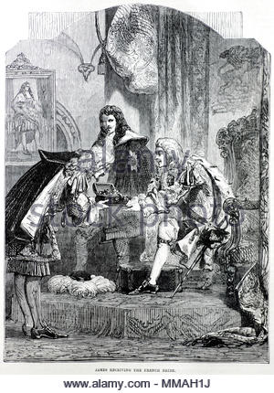 James II. Empfangen der Französischen bestechen, antiken Abbildung aus der Zeit um 1880 Stockfoto
