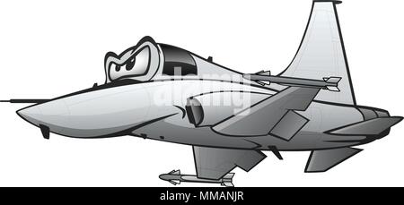 Militärische Fighter Jet Airplane Cartoon Vector Illustration Stock Vektor