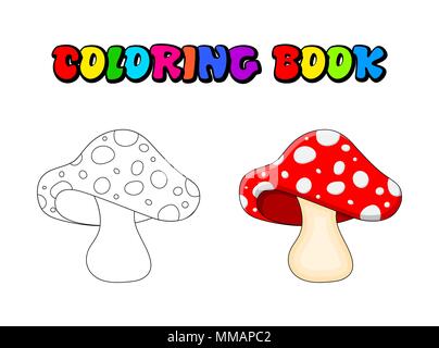 Cartoon Fliegenpilz Malbuch auf weißem Hintergrund Stock Vektor