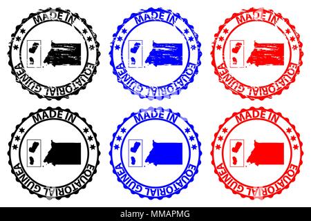 In Äquatorialguinea - Stempel - Vektor, Äquatorialguinea Landkarte Muster - Schwarz, Blau und Rot Stock Vektor