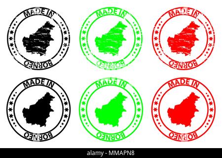 In Borneo - Stempel - Vektor, Borneo Karte Muster - Schwarz, Grün und Rot Stock Vektor