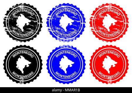 Montenegro - Stempel - Vektor, Montenegro Karte Muster - Aufkleber - Schwarz, Blau und Rot Stock Vektor