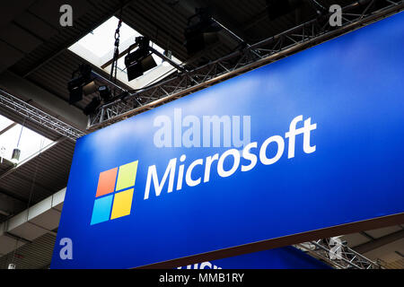 Hannover, Deutschland - April, 2018: Microsoft Stand auf der Messe in Hannover, Deutschland Stockfoto