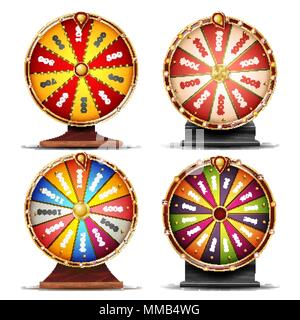 Glücksrad Set Vektor. Gamble Chance Freizeitaktivitäten. Win Fortune Roulette. Bunte Rad. Die Spinnerei Lucky Roulette. Auf weissem Hintergrund Abbildung isoliert Stock Vektor