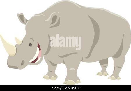 Cartoon Illustration von Lustig Nashorn oder Rhinozeros Tier Charakter Stock Vektor