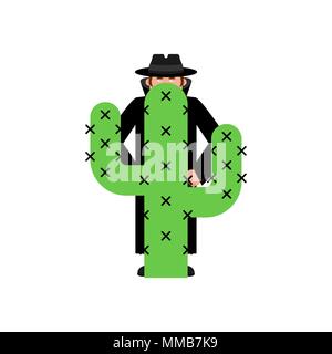 Spy Kaktus. Secret Agent und Wüste. Vector Illustration Stock Vektor