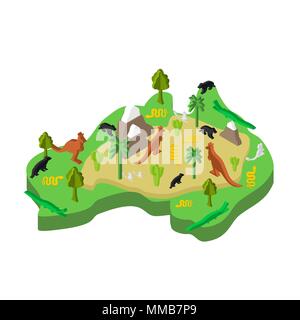 Australien Karte Tier isometrische Stil. Flora und Fauna. Vector Illustration Stock Vektor